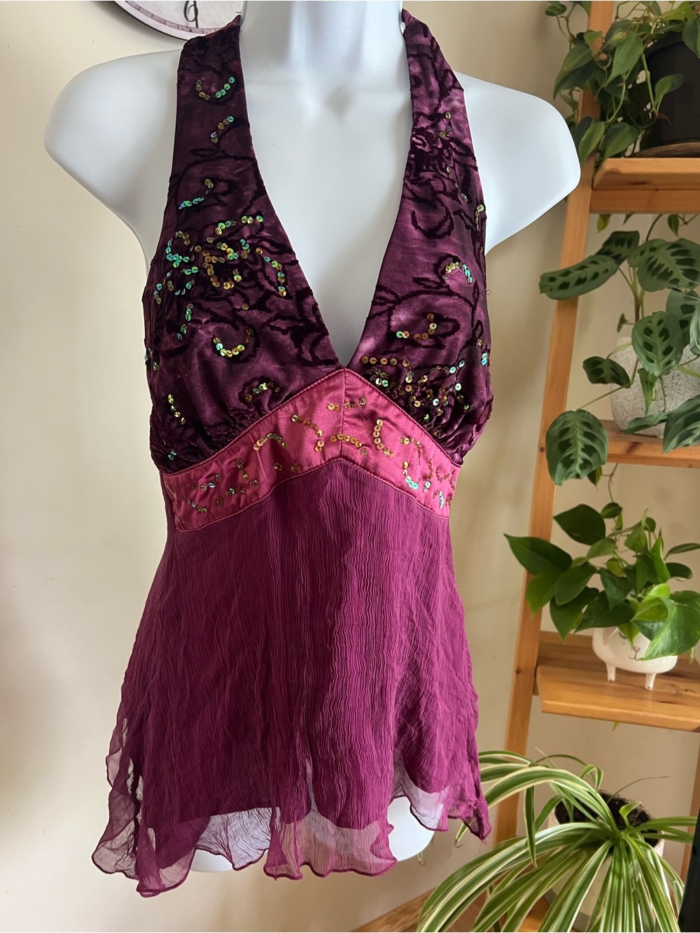 Embellished Plum Halter Top